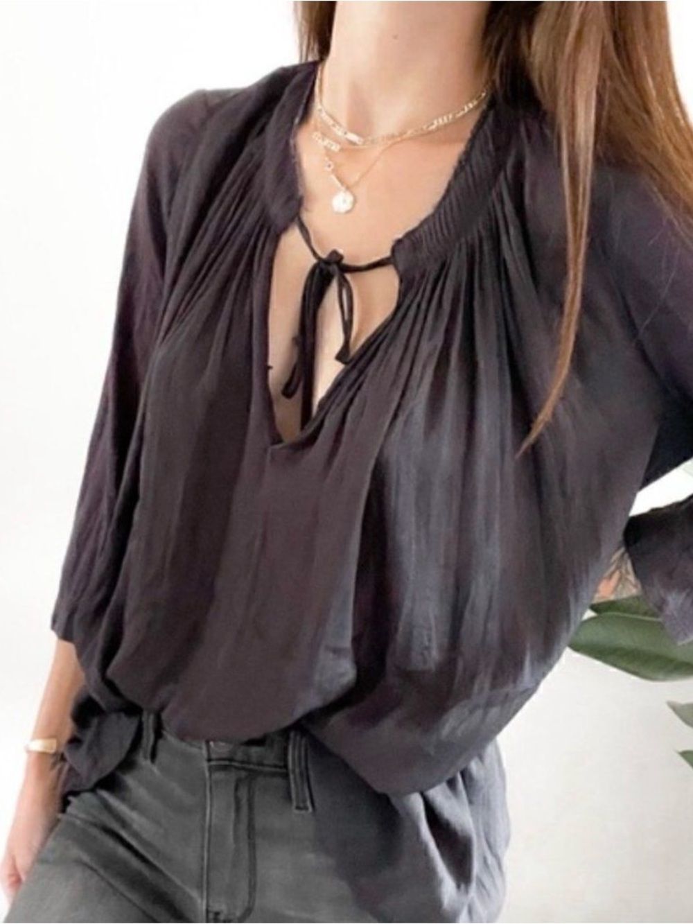 Dolan from Anthropologie Charcoal Gray Lucille Top, Size Large